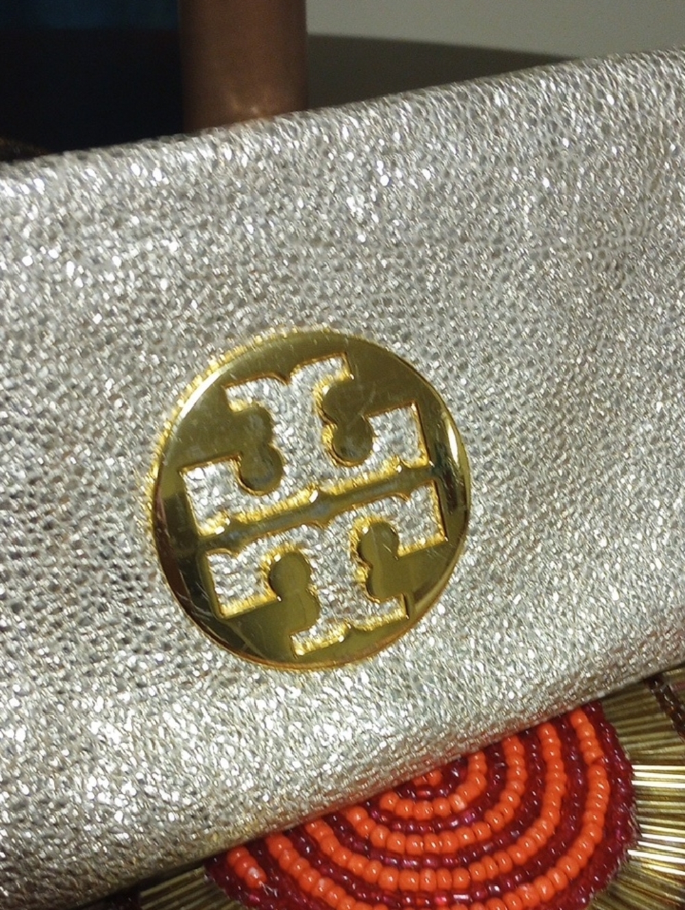 Tory Burch Metallic Gold Logo Clutch - Picture 16 of 16